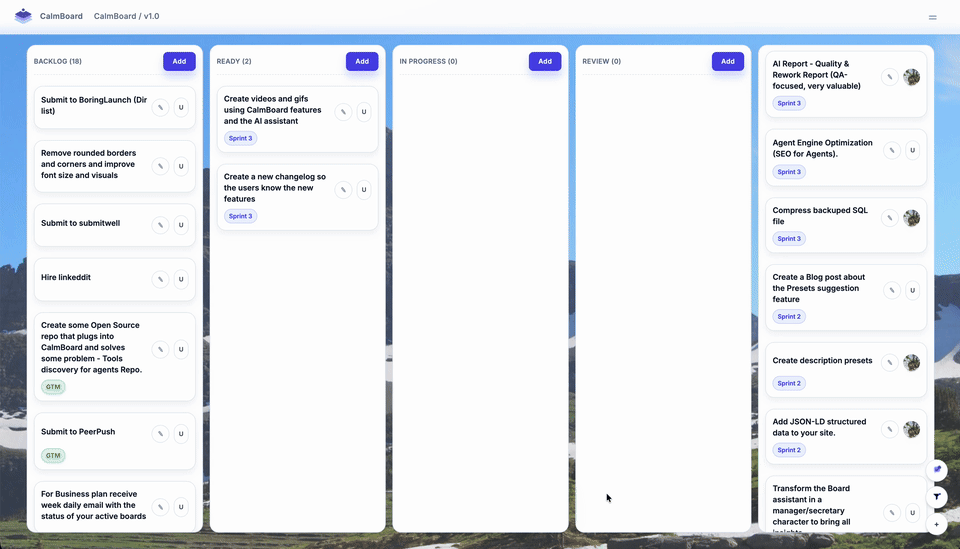 CalmBoard board keyboard shortcuts modal and board actions triggered from shortcut keys.